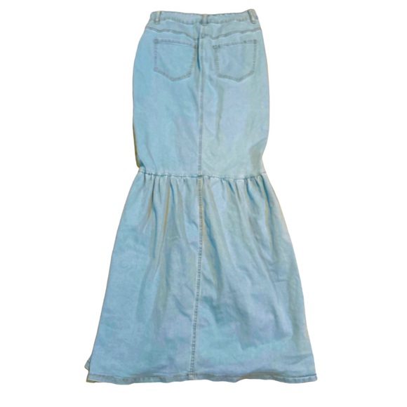 High Waist Button Fly Mermaid Hem Denim Skirt - Picture 6 of 12